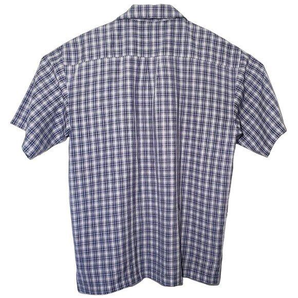 Barcode Casual Button Up Shirt Men's XL Short Sleeve Blue Plaid Polyester - Picture 3 of 3